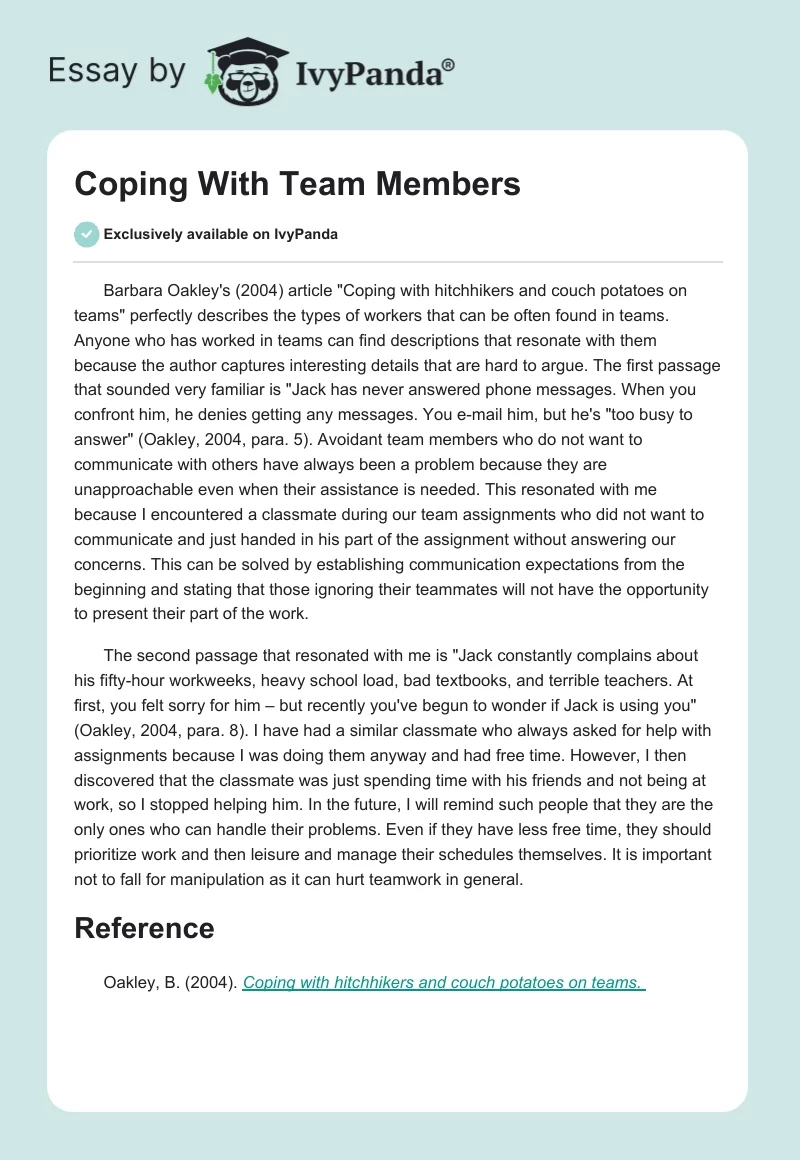Coping With Team Members. Page 1