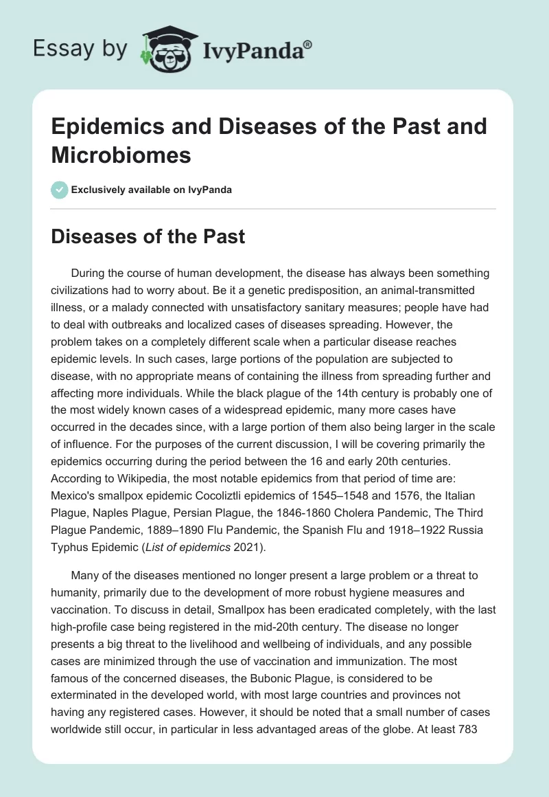 Epidemics and Diseases of the Past and Microbiomes. Page 1