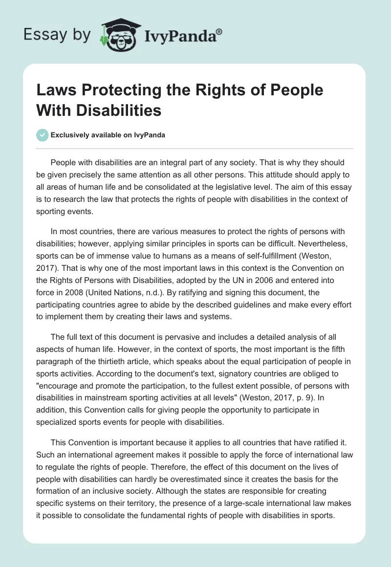 Laws Protecting the Rights of People With Disabilities. Page 1