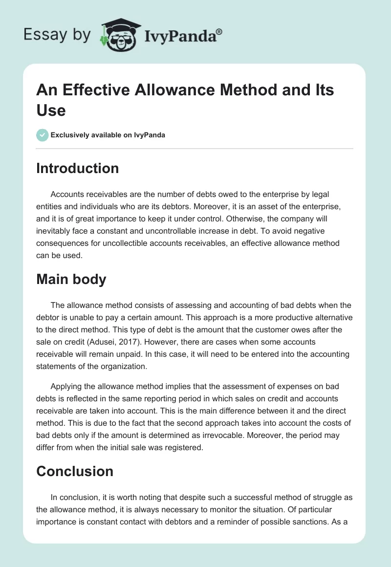 An Effective Allowance Method and Its Use. Page 1
