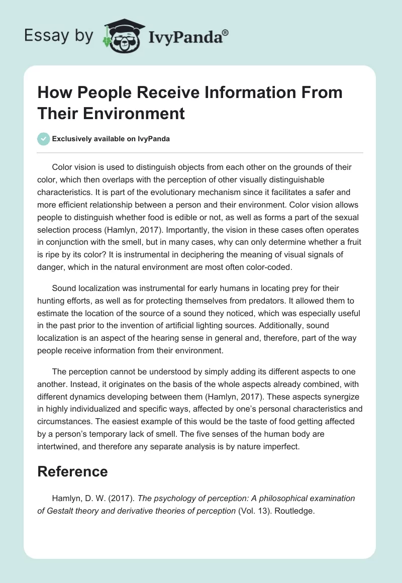 How People Receive Information From Their Environment. Page 1