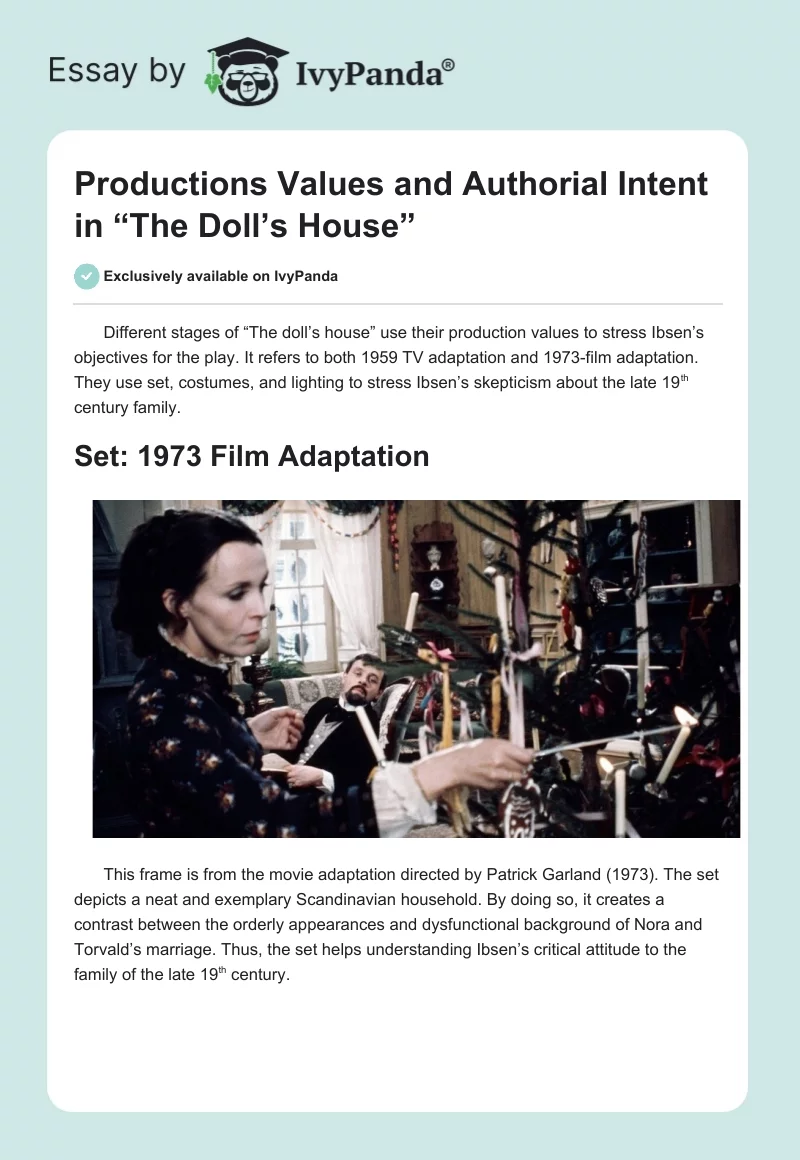 Productions Values and Authorial Intent in “The Doll’s House”. Page 1