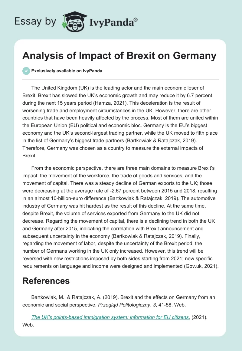 Analysis of Impact of Brexit on Germany. Page 1