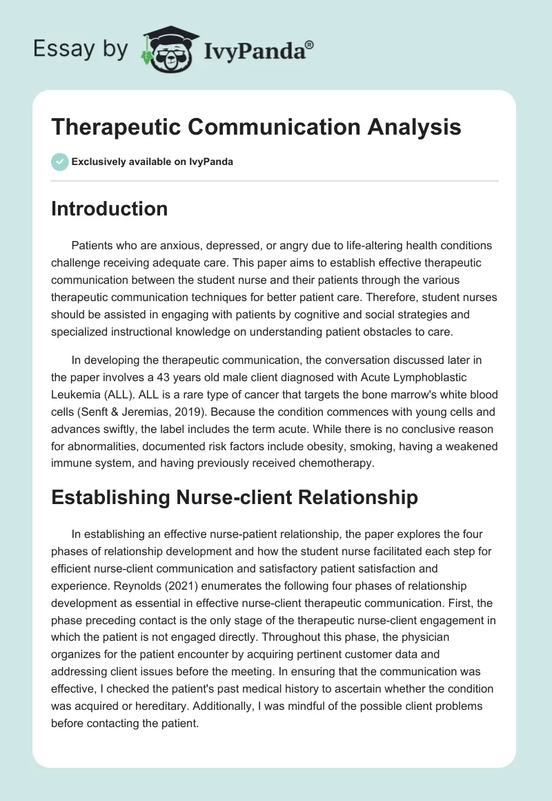 Therapeutic Communication Analysis. Page 1