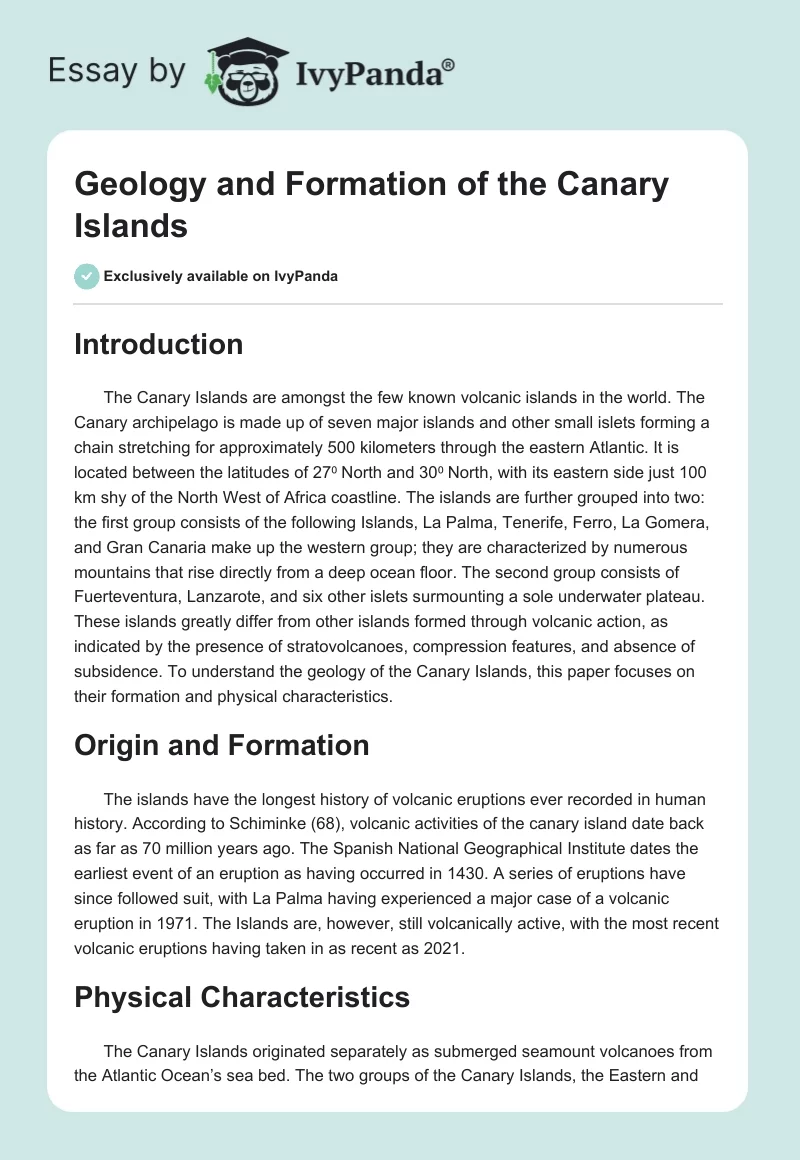 Geology and Formation of the Canary Islands. Page 1
