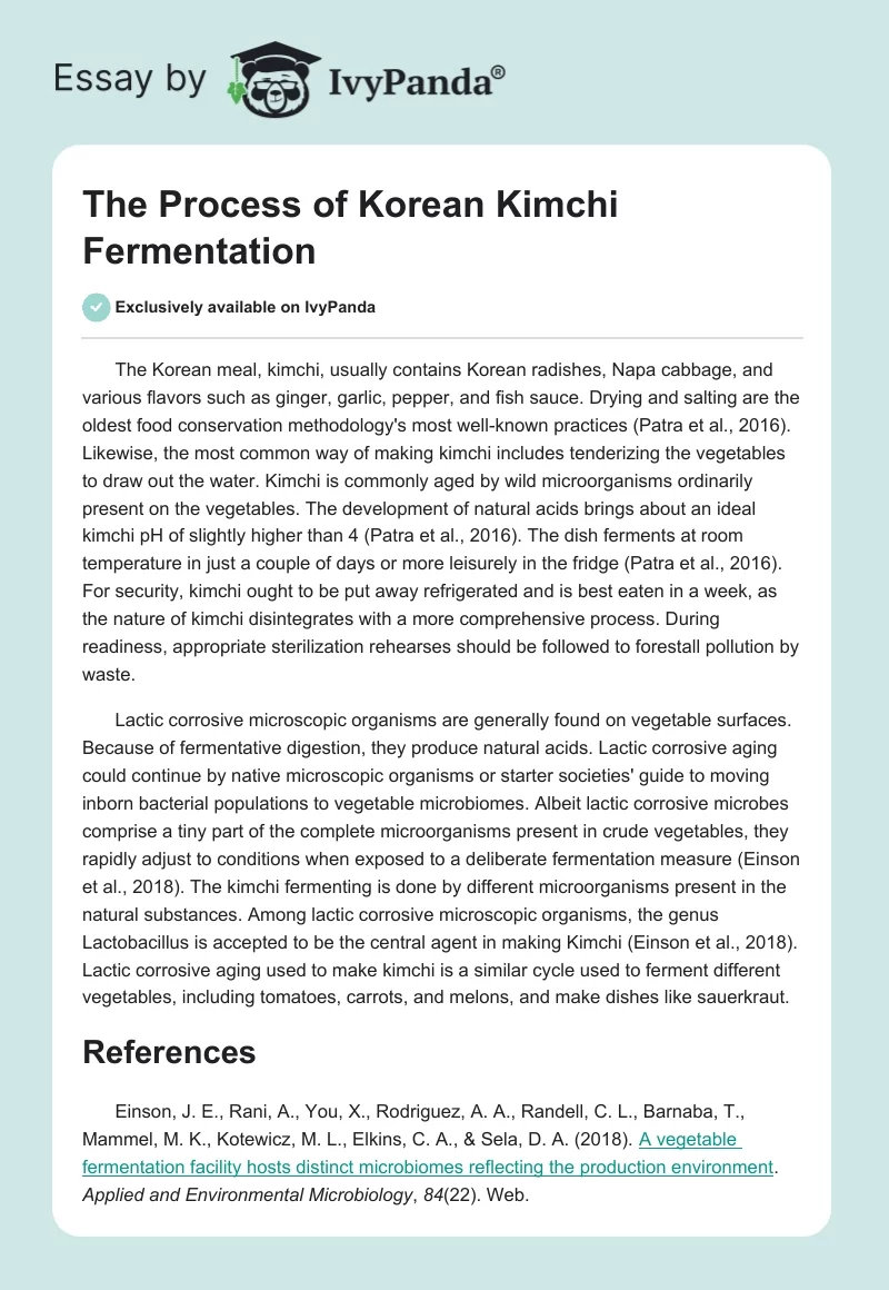 The Process of Korean Kimchi Fermentation. Page 1