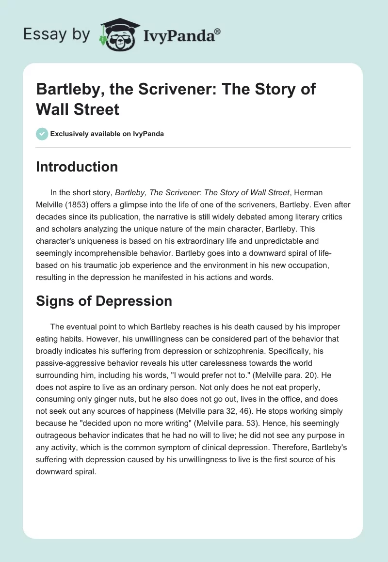 Bartleby, the Scrivener: The Story of Wall Street. Page 1
