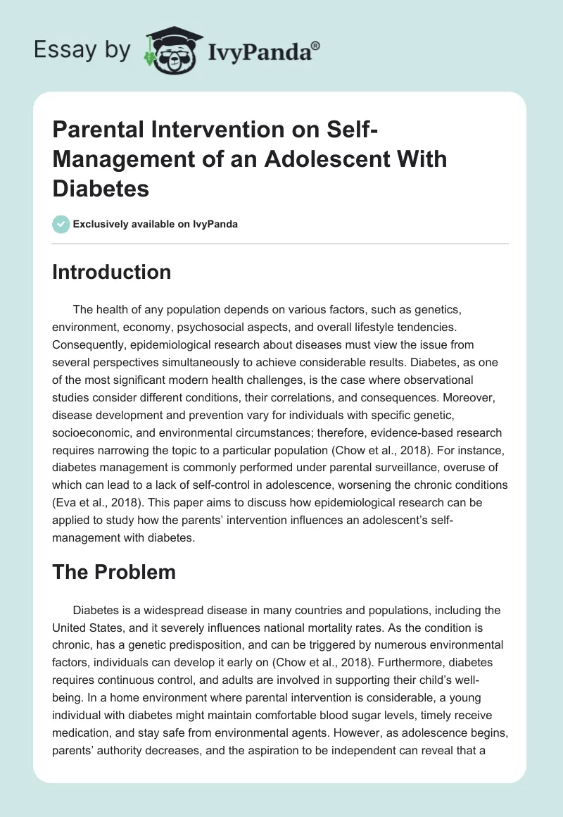 Parental Intervention on Self-Management of an Adolescent With Diabetes. Page 1