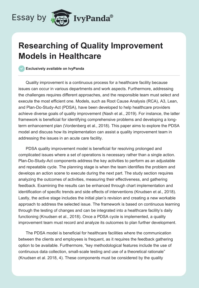Researching of Quality Improvement Models in Healthcare. Page 1