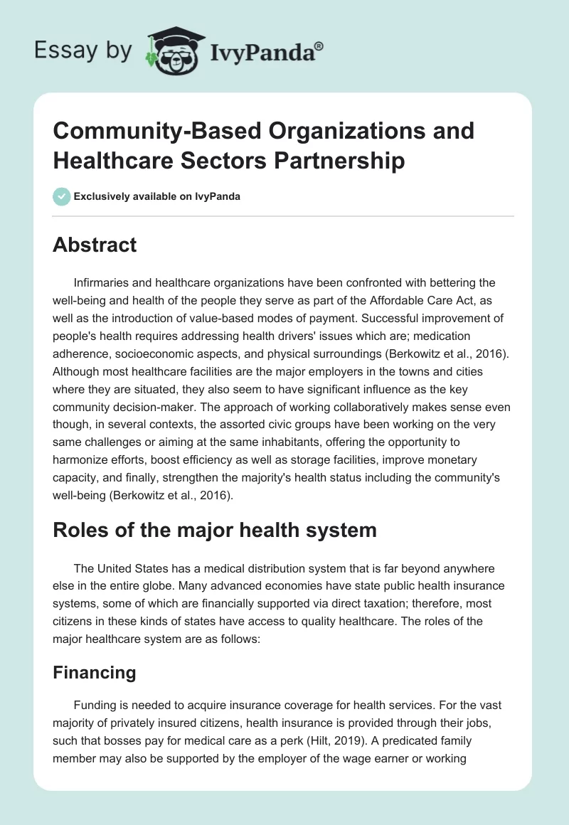Community-Based Organizations and Healthcare Sectors Partnership. Page 1