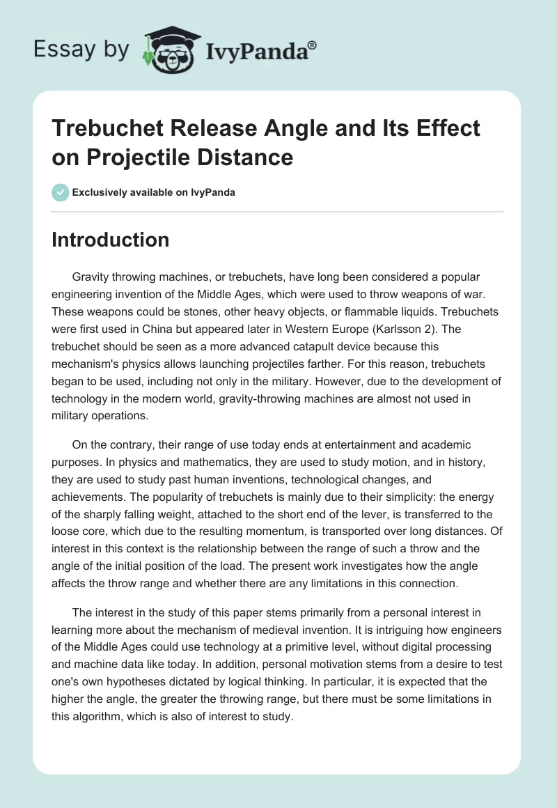 Trebuchet Release Angle and Its Effect on Projectile Distance. Page 1