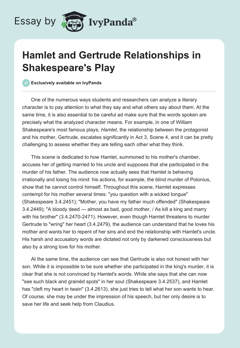 Hamlet and Gertrude Relationships in Shakespeare's Play. Page 1