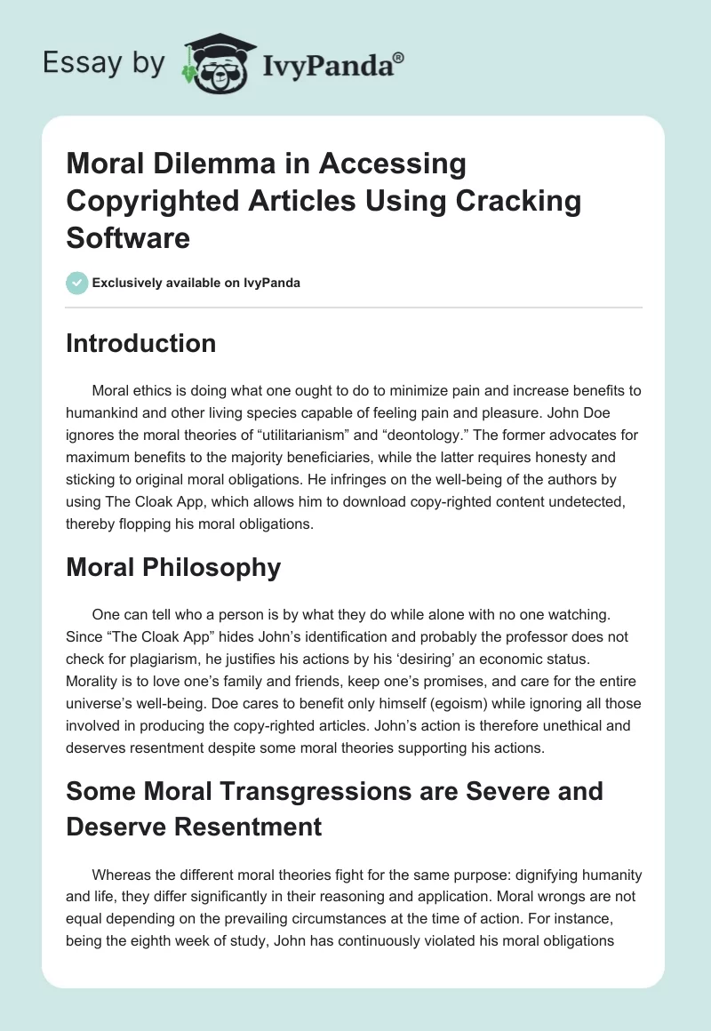 Moral Dilemma in Accessing Copyrighted Articles Using Cracking Software. Page 1