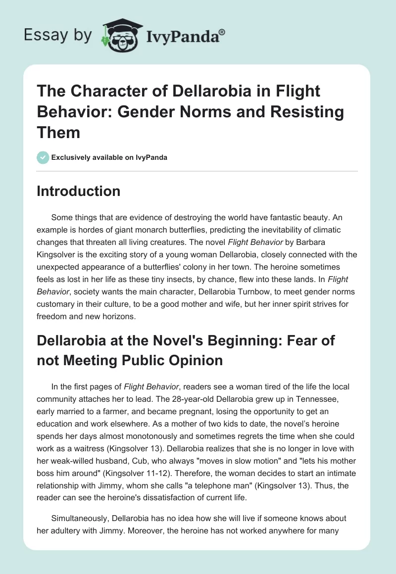 The Character of Dellarobia in Flight Behavior: Gender Norms and Resisting Them. Page 1