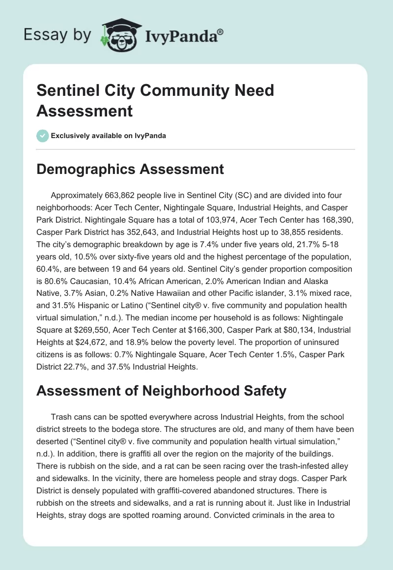 Sentinel City Community Need Assessment. Page 1