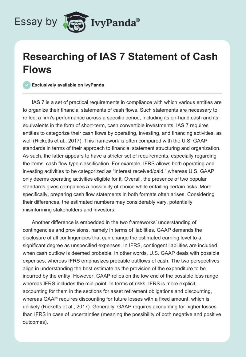 Researching of IAS 7 Statement of Cash Flows. Page 1