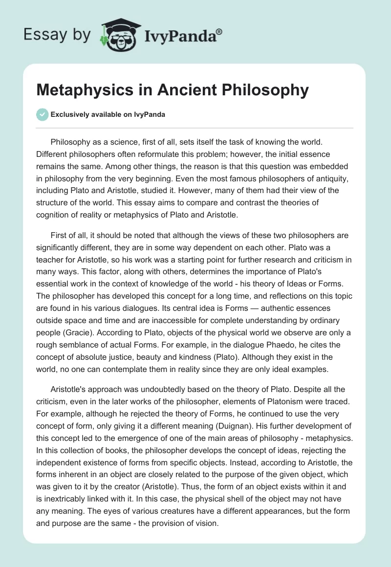Metaphysics in Ancient Philosophy. Page 1