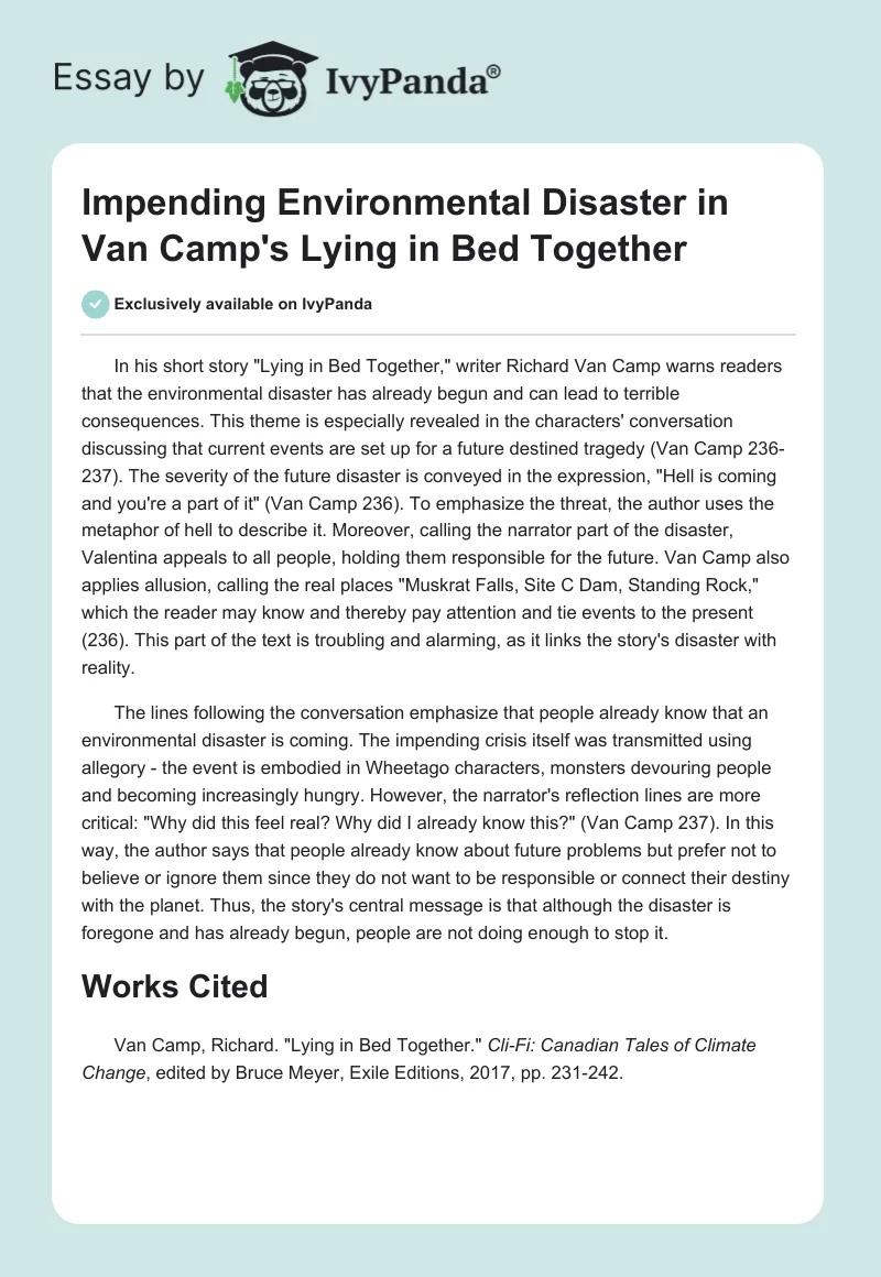 Impending Environmental Disaster in Van Camp's "Lying in Bed Together". Page 1
