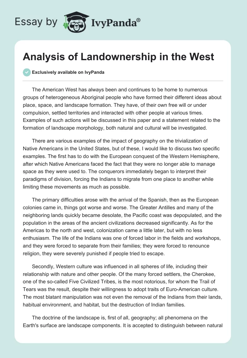 Analysis of Landownership in the West. Page 1