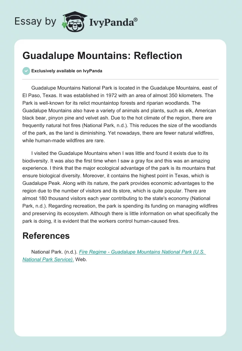 Guadalupe Mountains: Reflection. Page 1