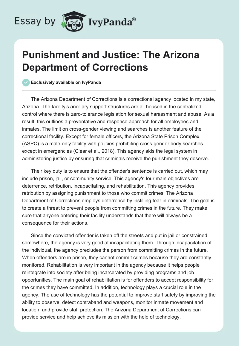 Punishment and Justice: The Arizona Department of Corrections. Page 1