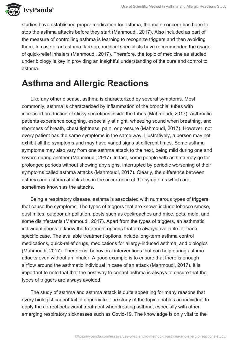 Use of Scientific Method in Asthma and Allergic Reactions Study. Page 3