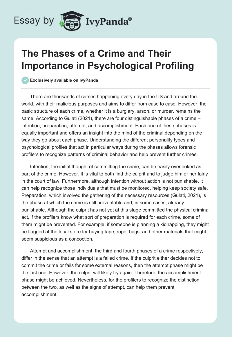 The Phases of a Crime and Their Importance in Psychological Profiling. Page 1