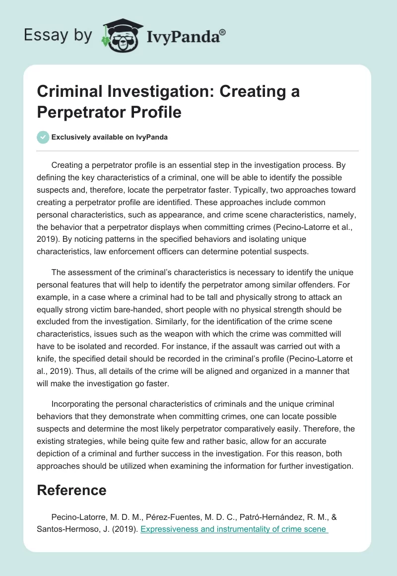 Criminal Investigation: Creating a Perpetrator Profile. Page 1