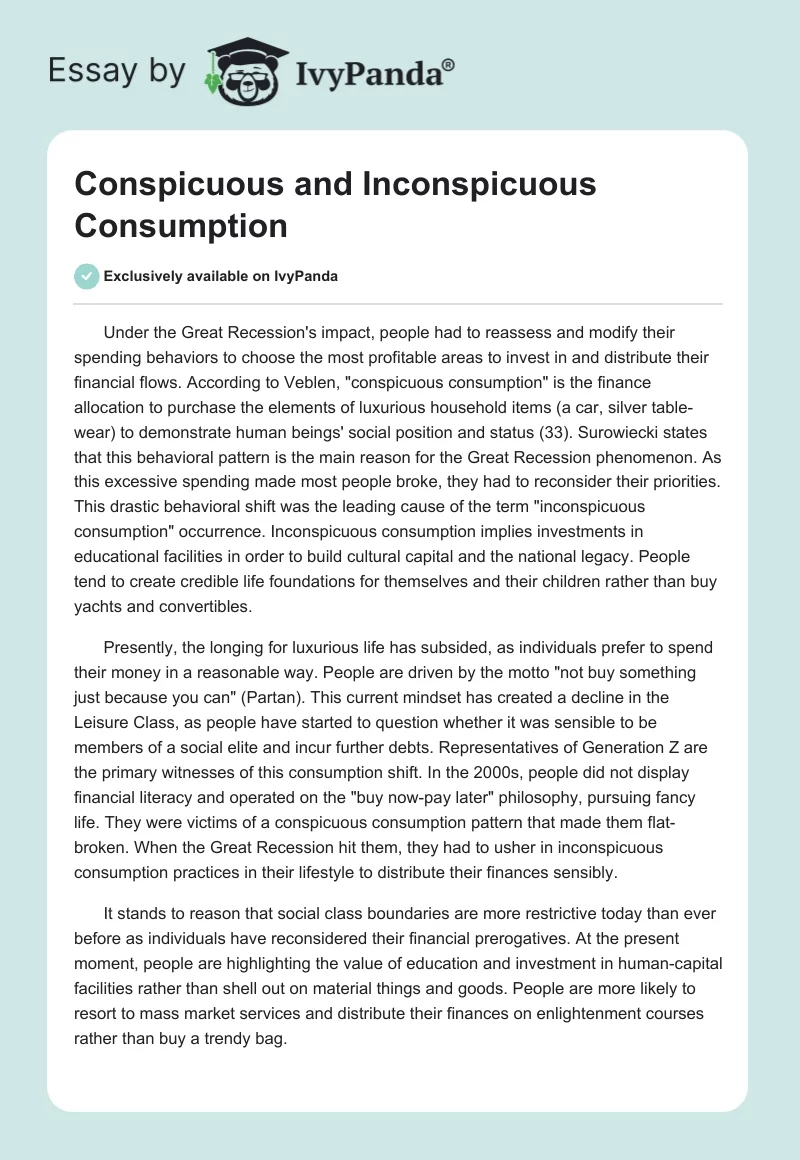 Conspicuous and Inconspicuous Consumption. Page 1