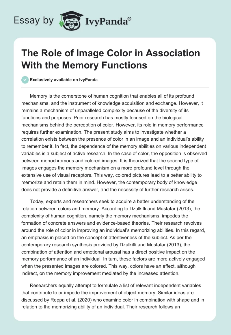 The Role of Image Color in Association With the Memory Functions. Page 1