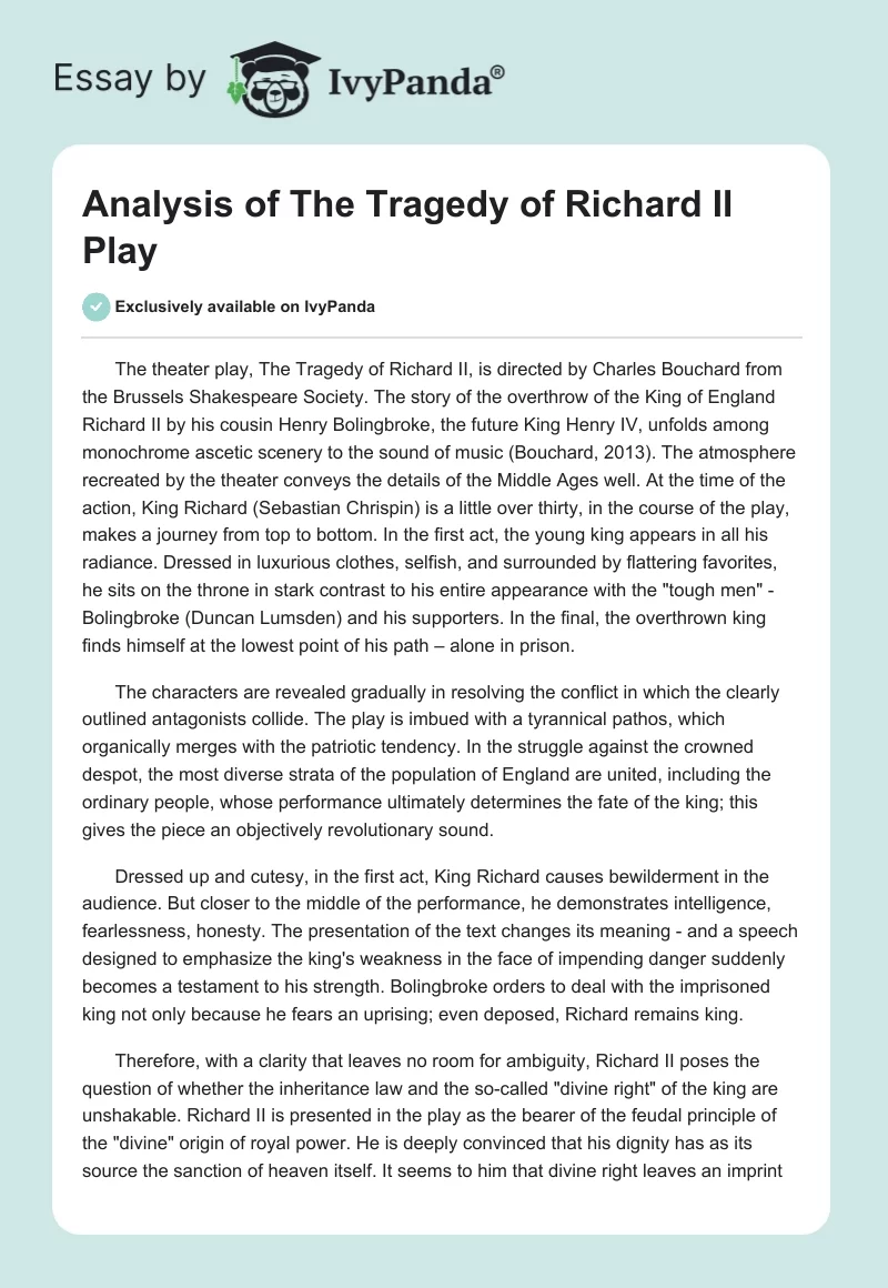 Analysis of "The Tragedy of Richard II" Play. Page 1
