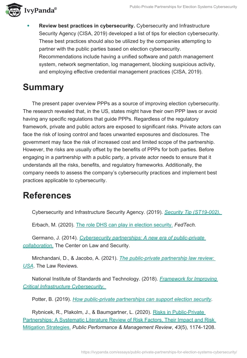 Public-Private Partnerships for Election Systems Cybersecurity. Page 5
