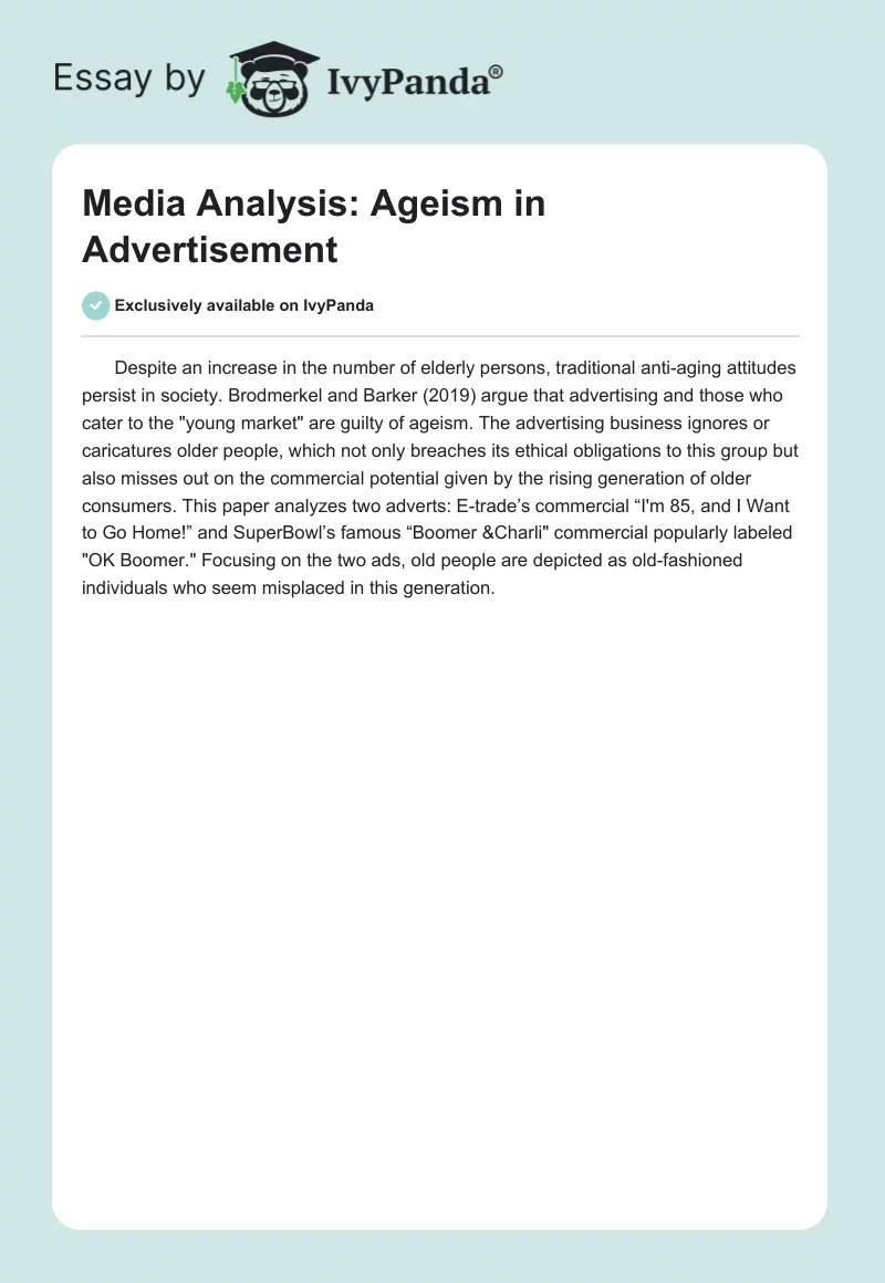 Media Analysis: Ageism in Advertisement. Page 1