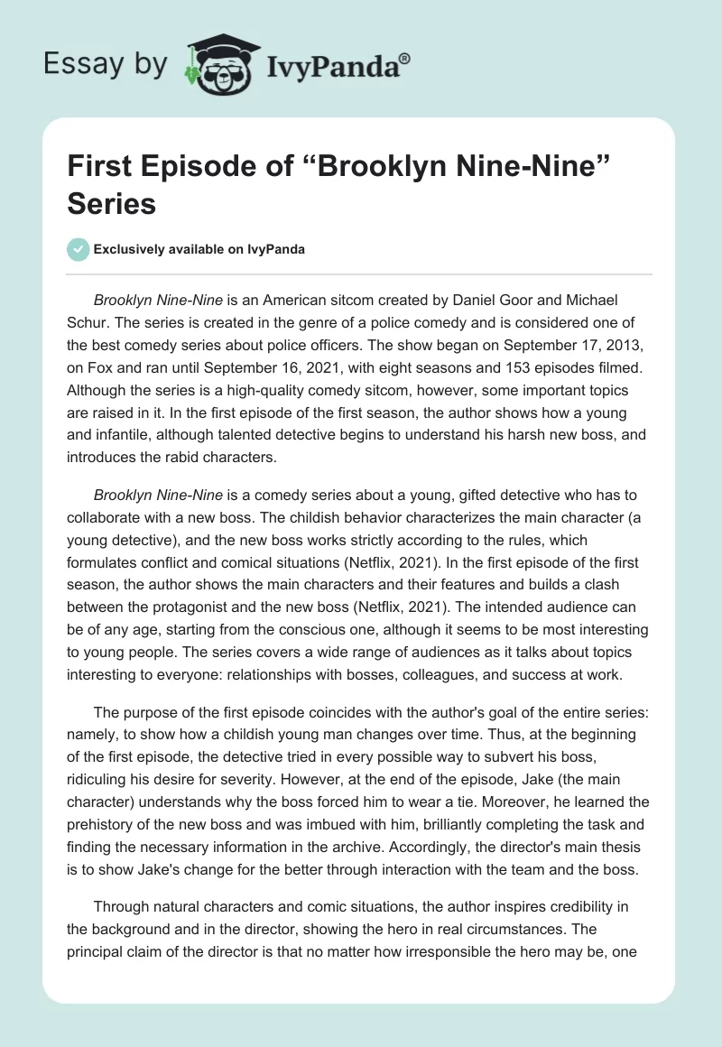 First Episode of “Brooklyn Nine-Nine” Series. Page 1