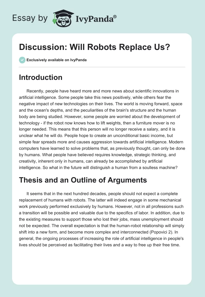 Discussion: Will Robots Replace Us?. Page 1