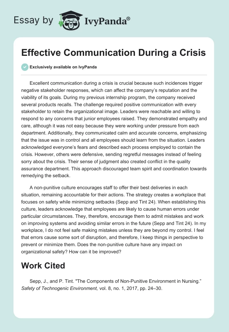 Effective Communication During a Crisis. Page 1
