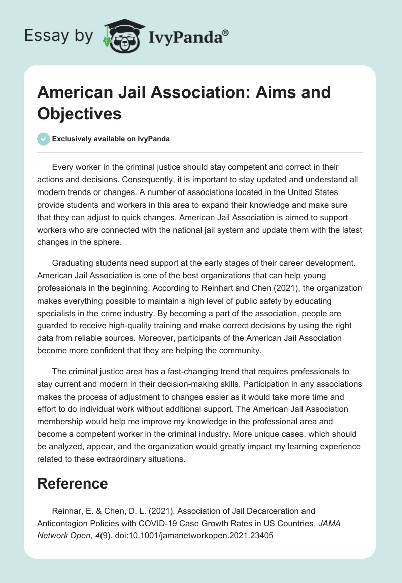 American Jail Association: Aims and Objectives. Page 1