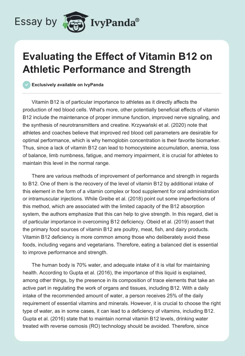 Evaluating the Effect of Vitamin B12 on Athletic Performance and Strength. Page 1