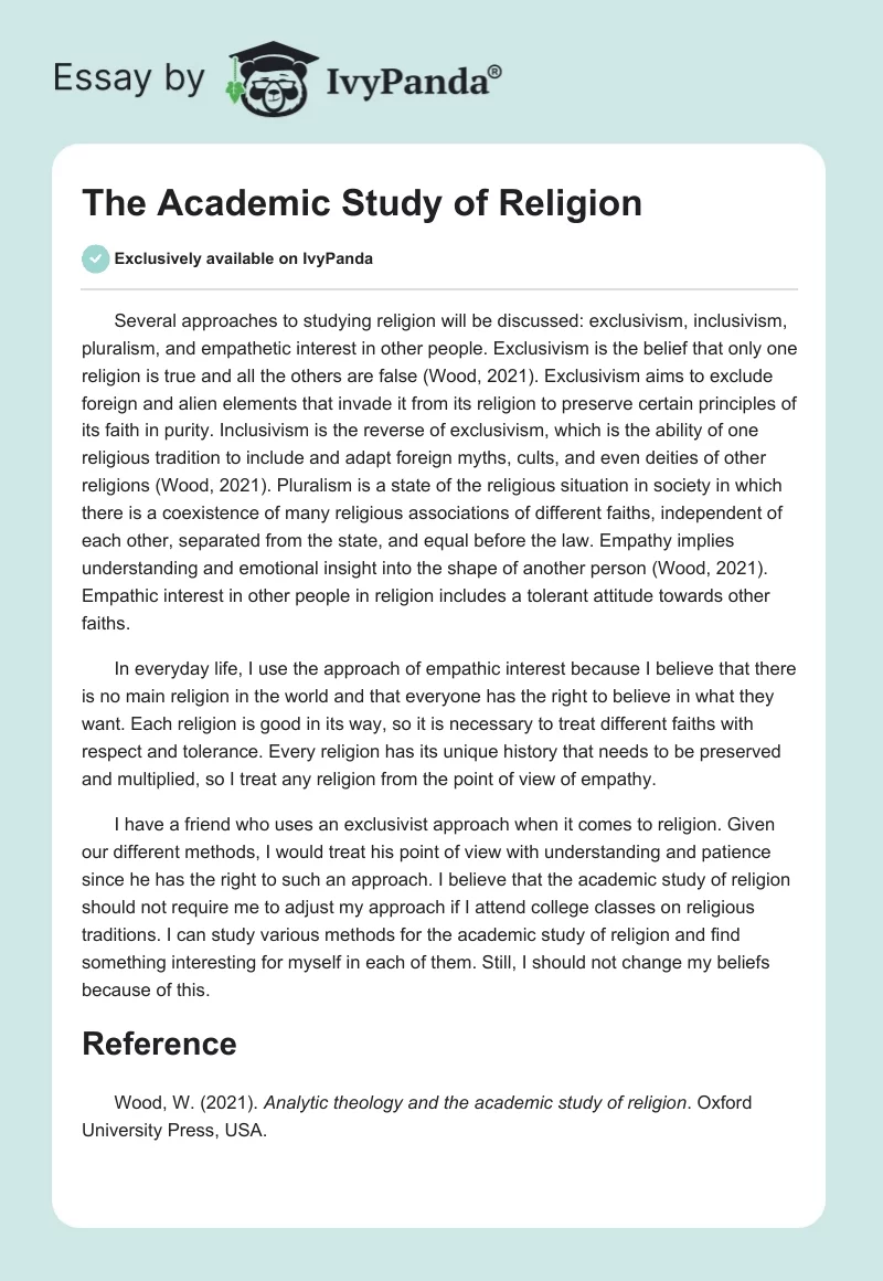 The Academic Study of Religion. Page 1