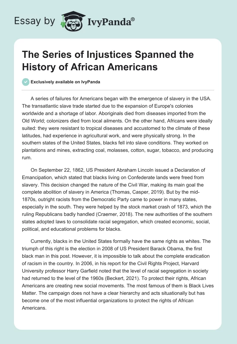 The Series of Injustices Spanned the History of African Americans. Page 1