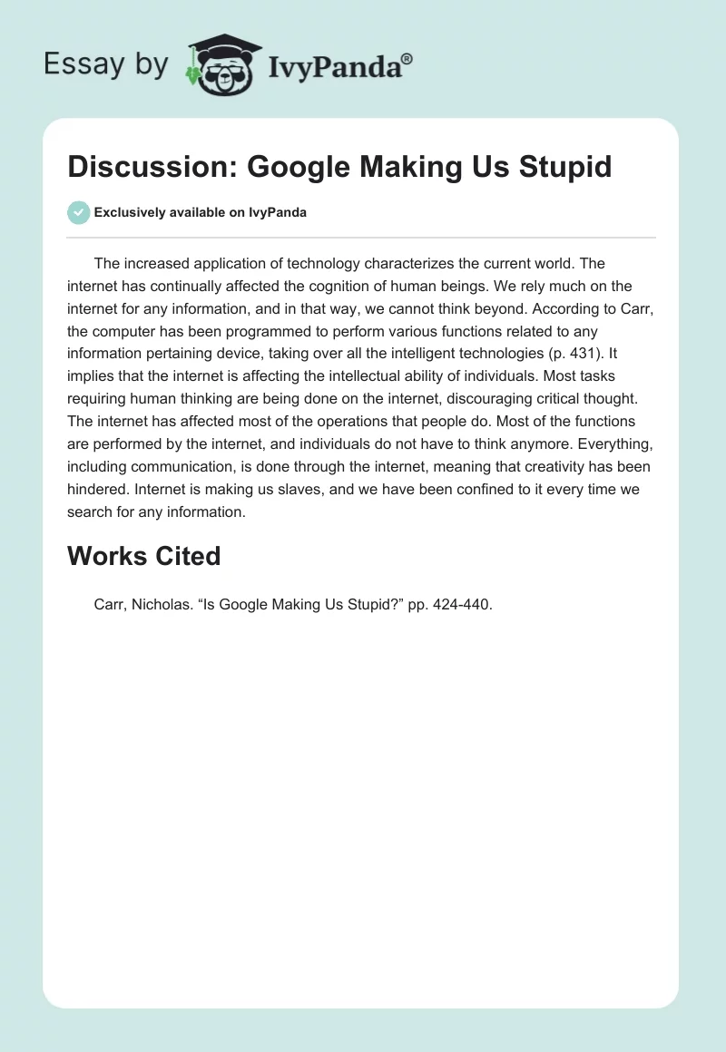 Discussion: Google Making Us Stupid. Page 1
