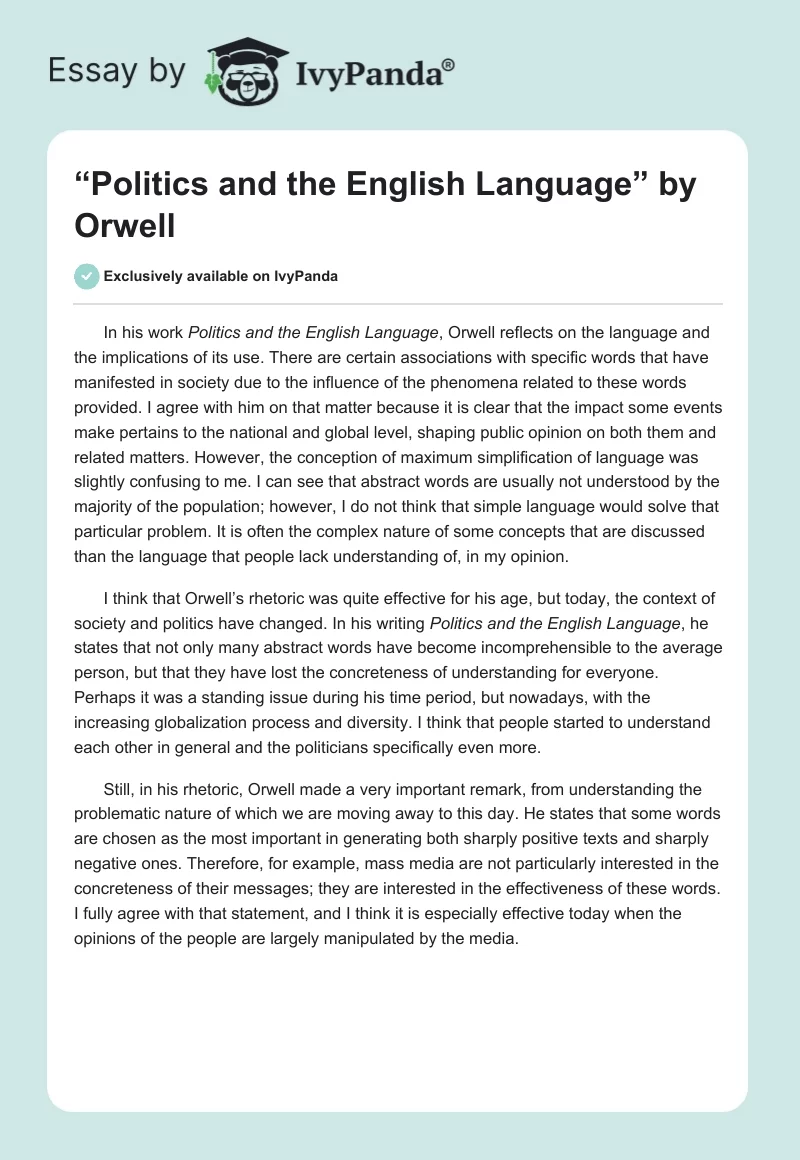 “Politics and the English Language” by Orwell. Page 1