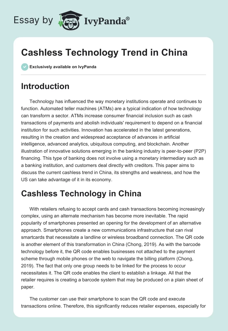 Cashless Technology Trend in China. Page 1