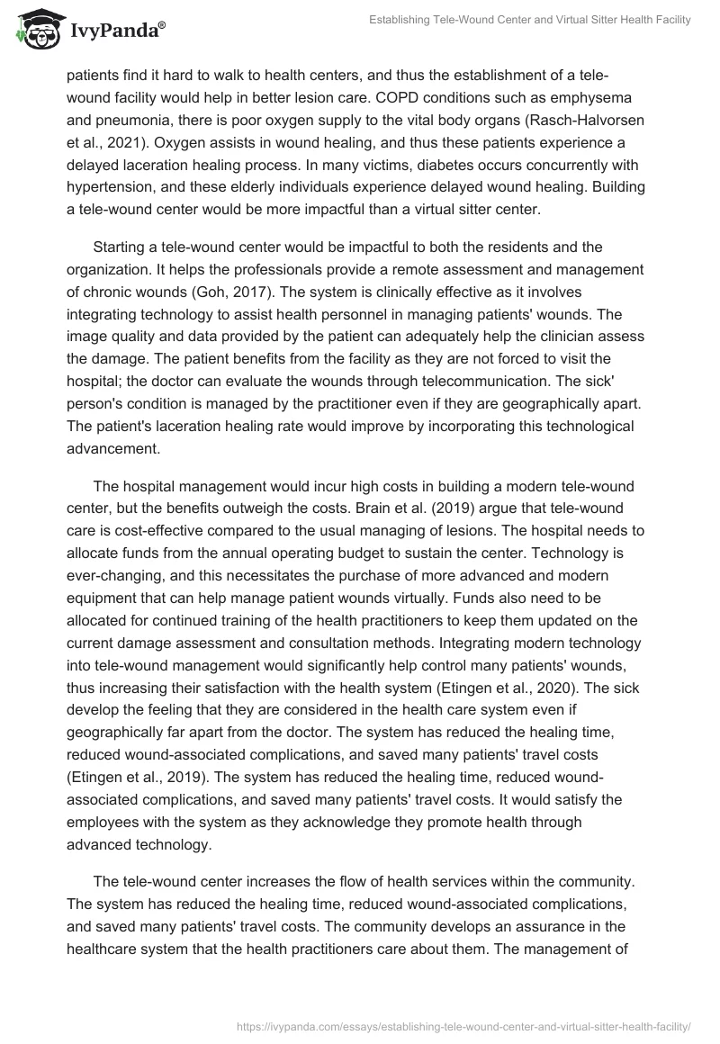 Establishing Tele-Wound Center and Virtual Sitter Health Facility. Page 2