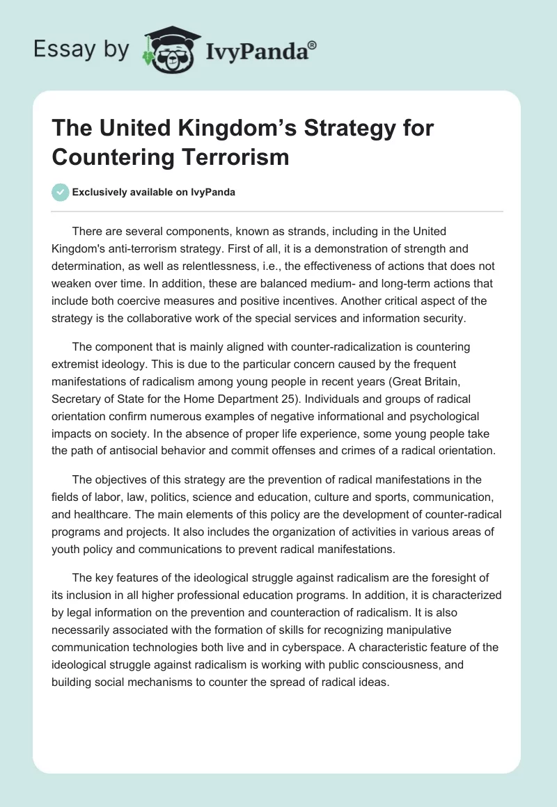 The United Kingdom’s Strategy for Countering Terrorism. Page 1