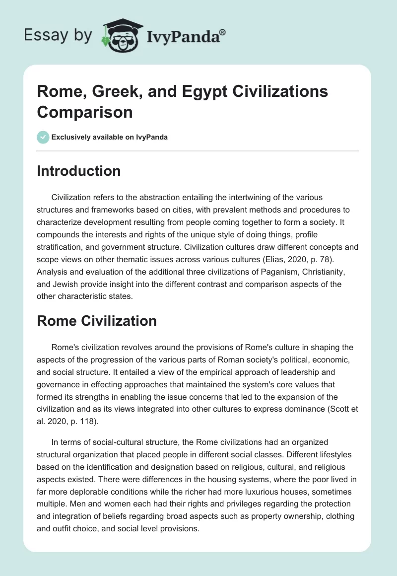 Rome, Greek, and Egypt Civilizations Comparison. Page 1