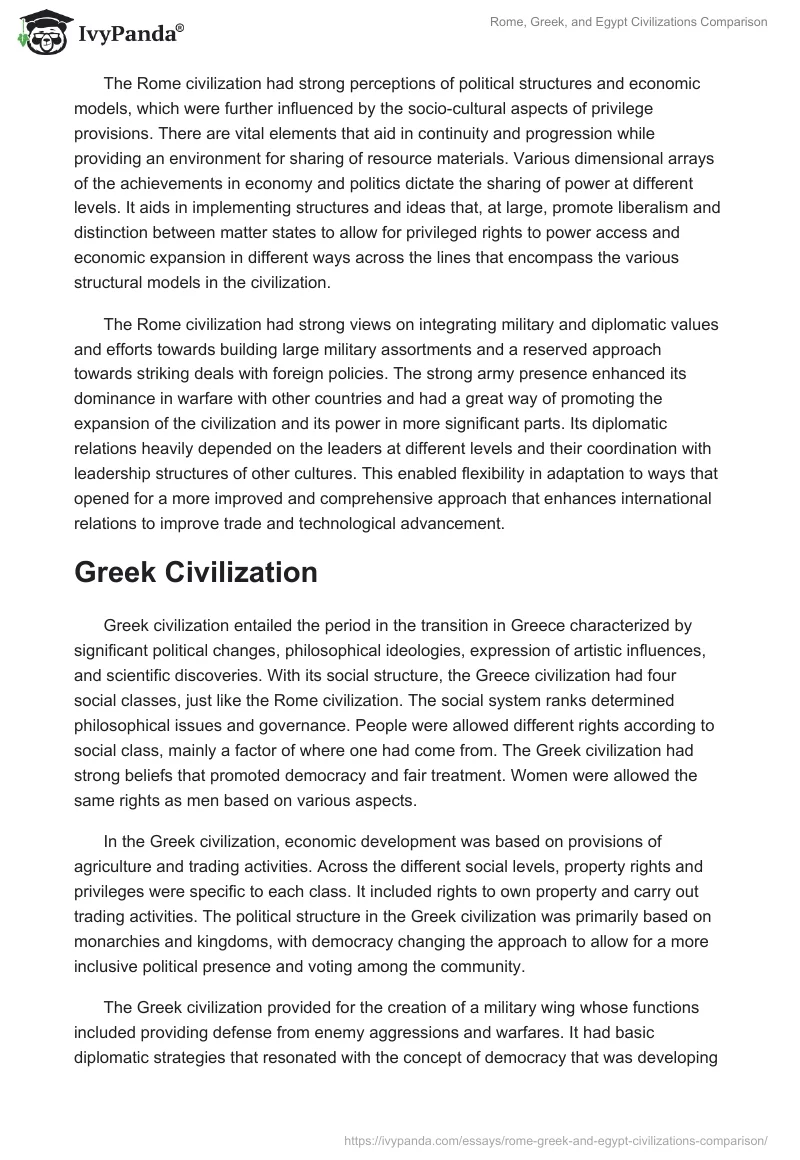 Rome, Greek, and Egypt Civilizations Comparison. Page 2