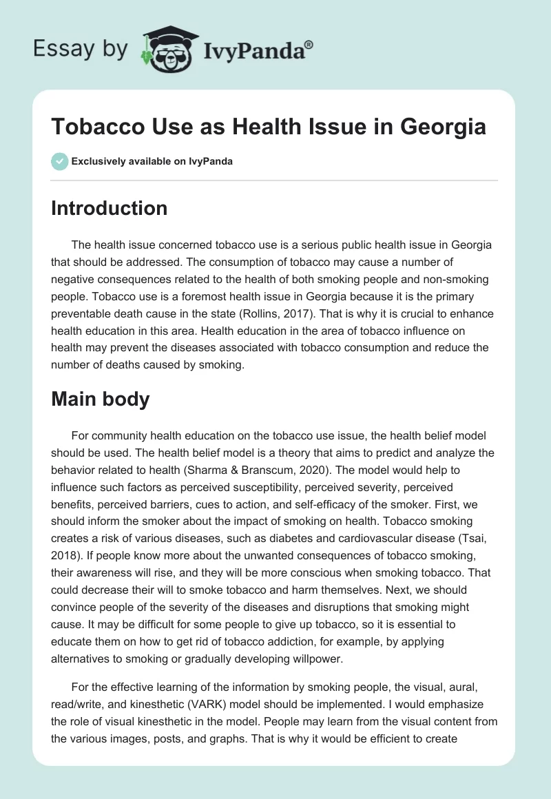 Tobacco Use as Health Issue in Georgia. Page 1