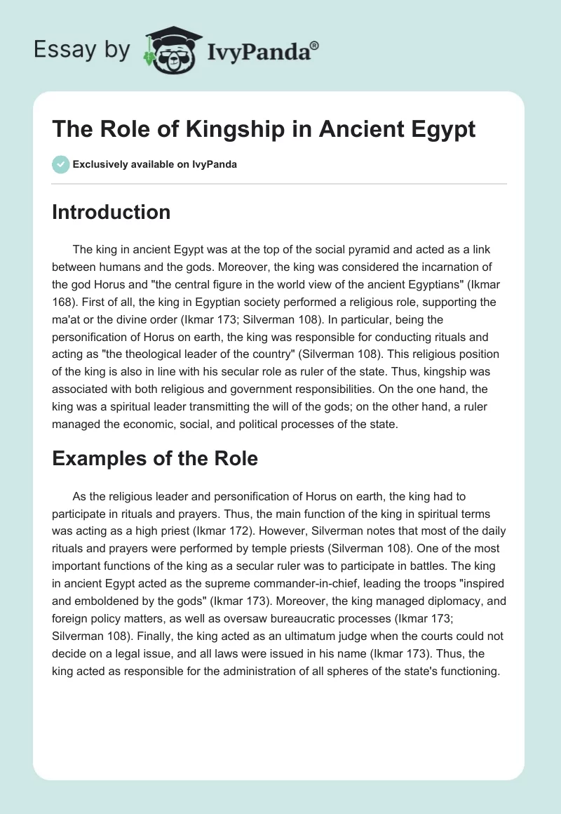 The Role of Kingship in Ancient Egypt. Page 1