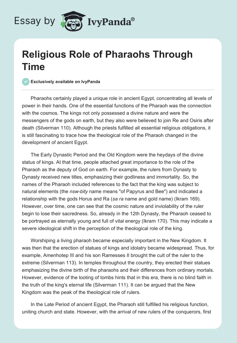 Religious Role of Pharaohs Through Time. Page 1